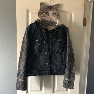 Free People Black Denim/sweatshirt hoodie jacket